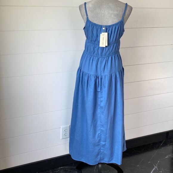 Sim & Sam Womens Medium Midi Dress Pockets Rayon Linen Cotton Lined Cottagecore - Picture 8 of 14